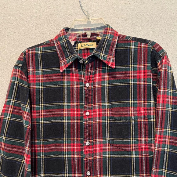 Vintage L.L. Bean Cotton Flannel Shirt Red Tartan Plaid Men’s Button Front L - Picture 3 of 7